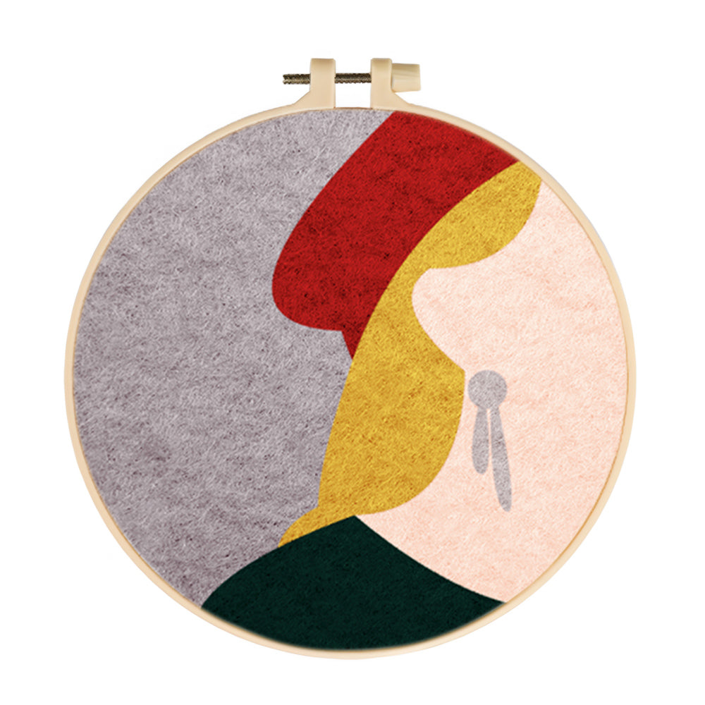 Soft Female Profile in Red Hat Wool Needle Felting Painting Kit