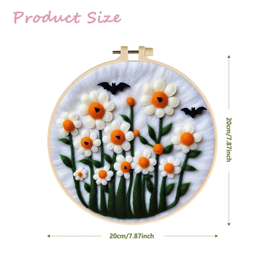 White Daisies and Black Bats Wool Needle Felting Painting Kit