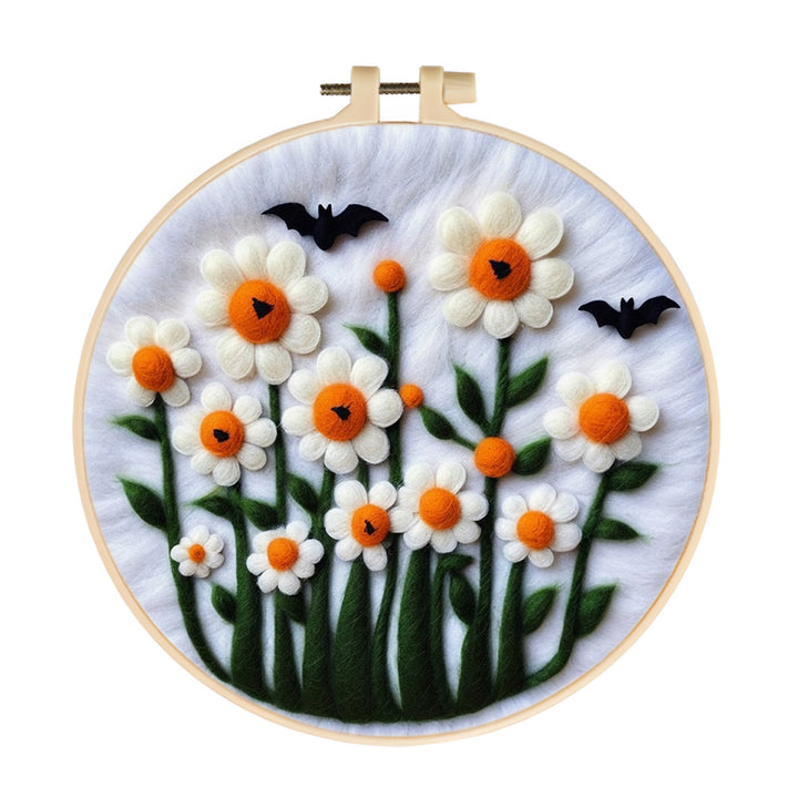 White Daisies and Black Bats Wool Needle Felting Painting Kit