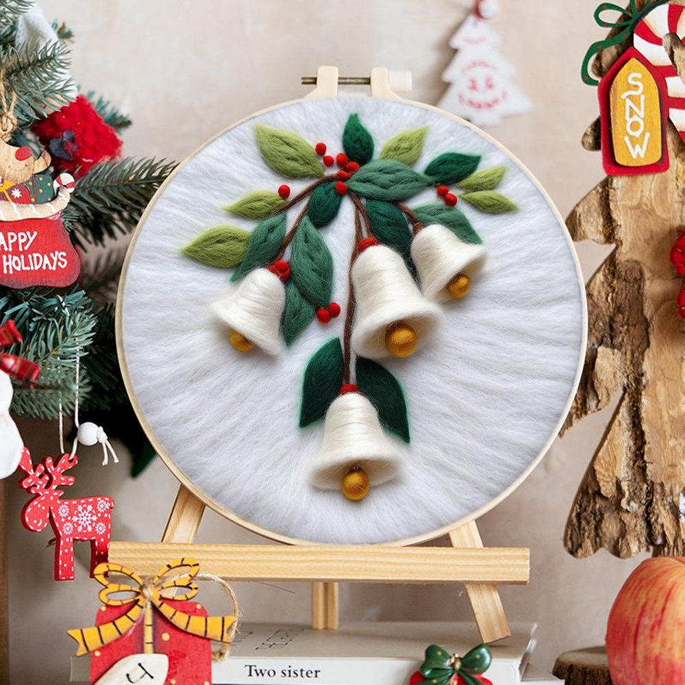 White Bells & Leaves Wool Needle Felting Painting Kit