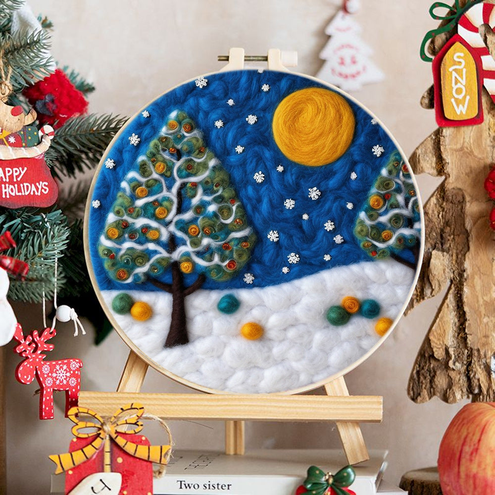 Moonlit Snow Trees Wool Needle Felting Painting Kit