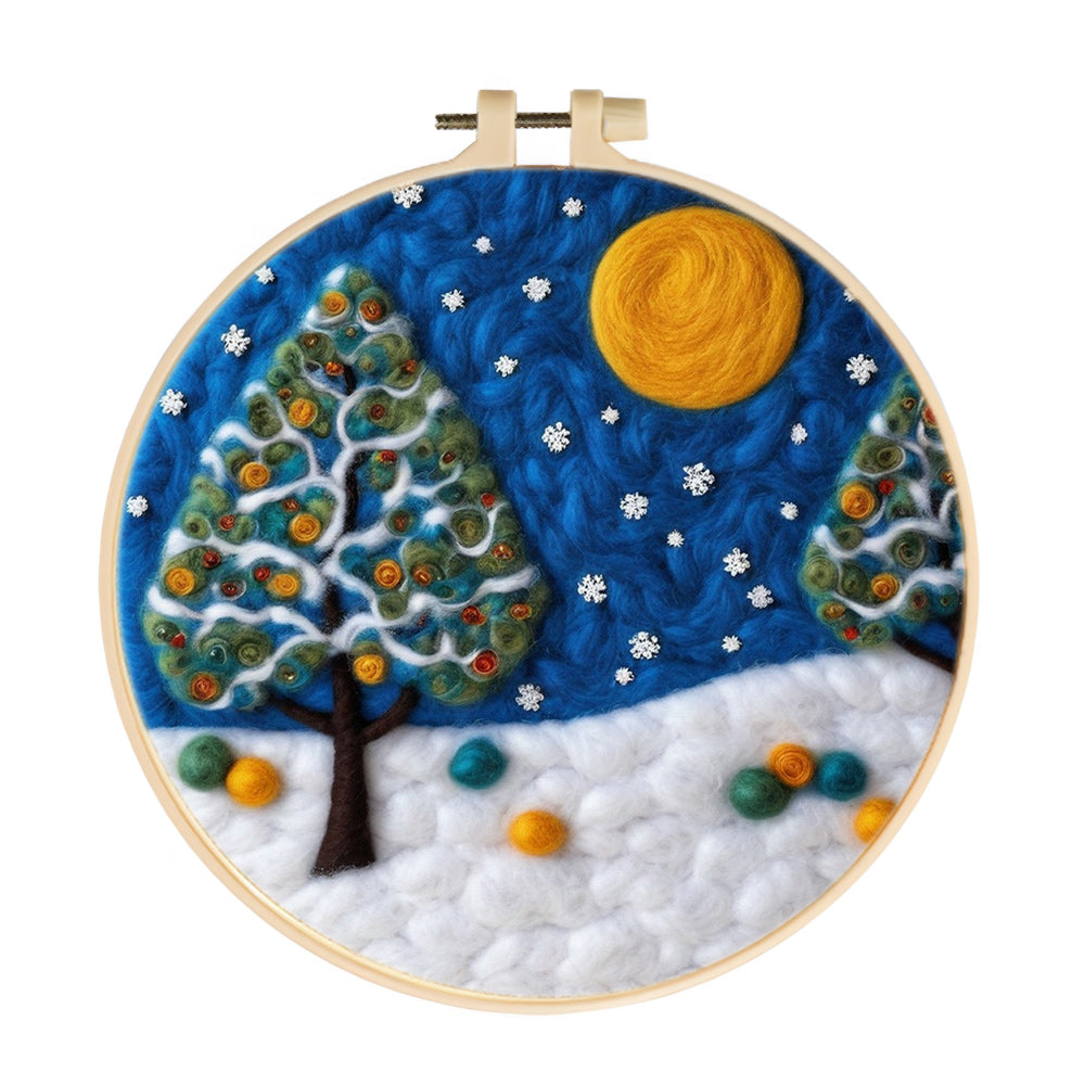 Moonlit Snow Trees Wool Needle Felting Painting Kit