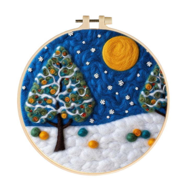 Moonlit Snow Trees Wool Needle Felting Painting Kit