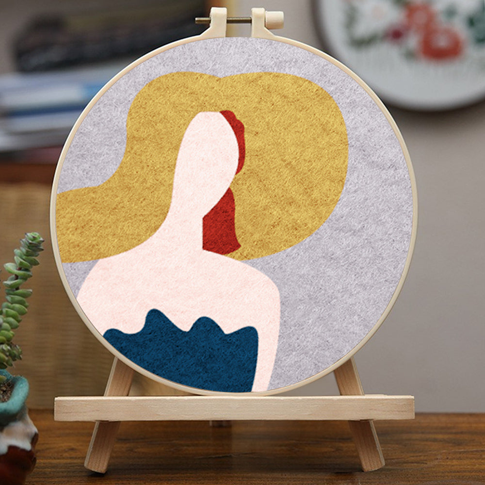 Calm Female beneath Large Hat Wool Needle Felting Painting Kit