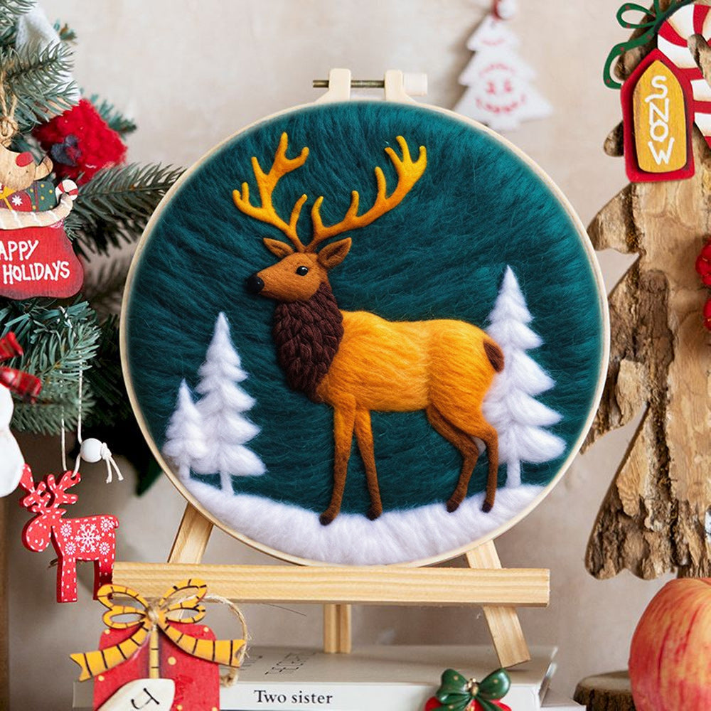Elk in Green Woods Wool Needle Felting Painting Kit