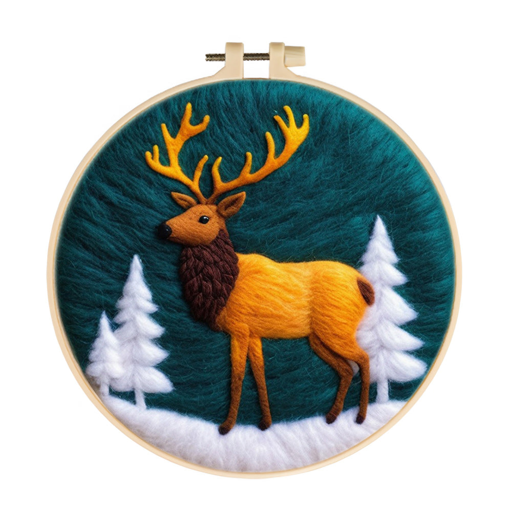 Elk in Green Woods Wool Needle Felting Painting Kit