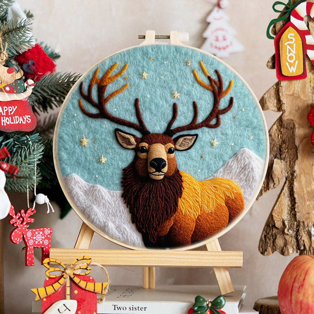 Elk & Starry Mountains Wool Needle Felting Painting Kit