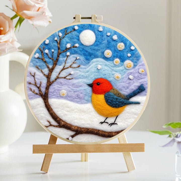 The Quiet Snowfall and the Bird Wool Needle Felting Painting Kit
