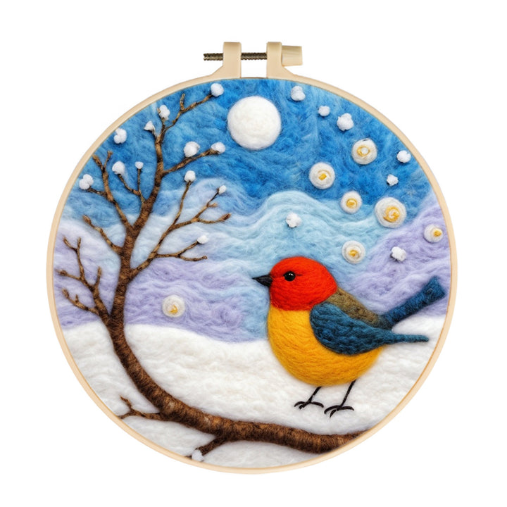 The Quiet Snowfall and the Bird Wool Needle Felting Painting Kit