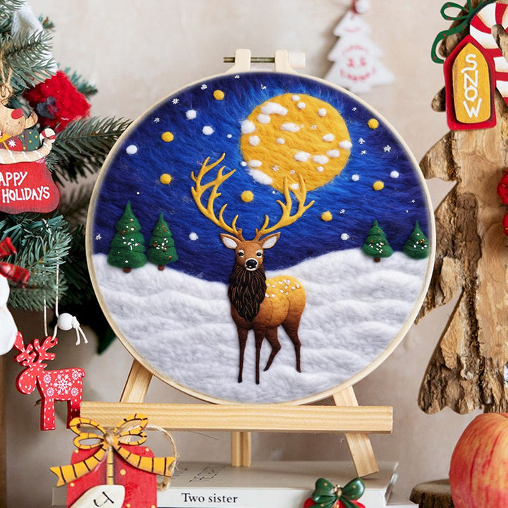 Elk Under Full Moon Wool Needle Felting Painting Kit