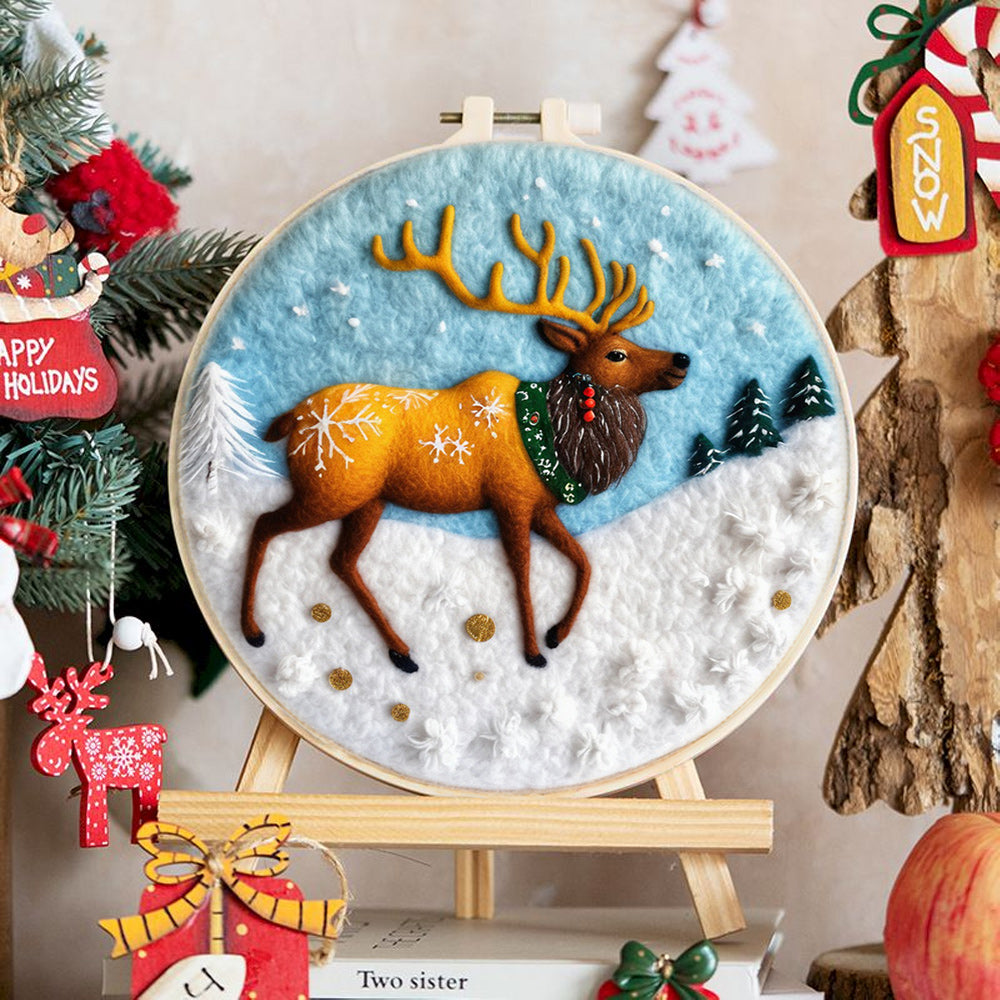 Snow-Patterned Elk Wool Needle Felting Painting Kit