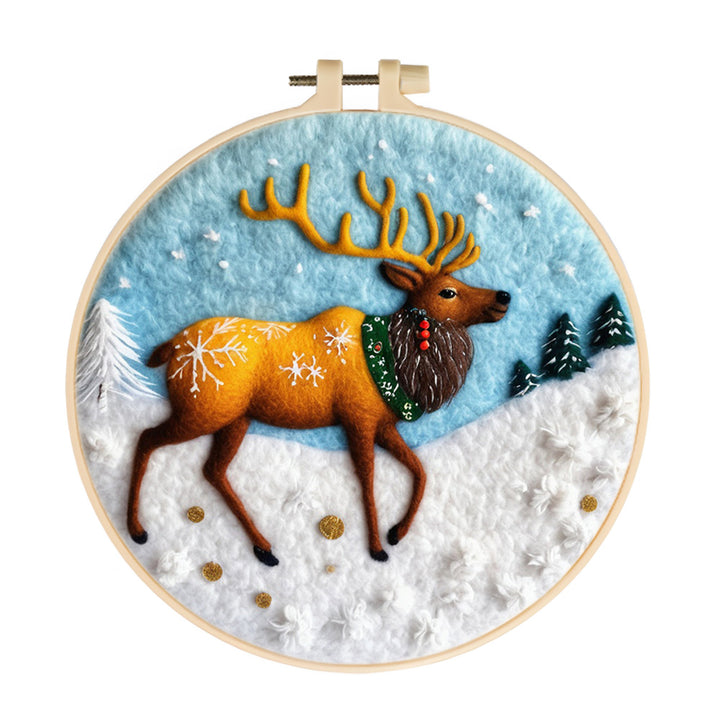 Snow-Patterned Elk Wool Needle Felting Painting Kit