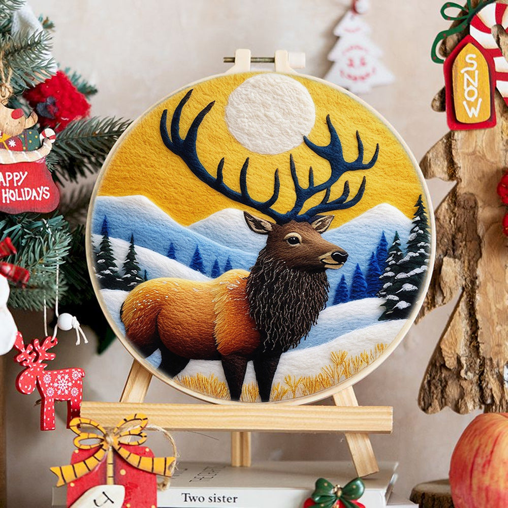 Elk in Warm Light Wool Needle Felting Painting Kit