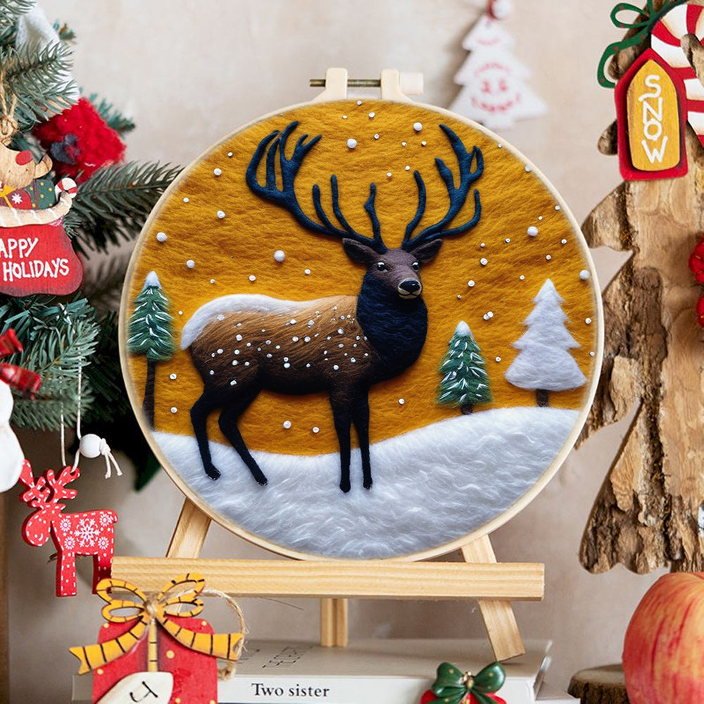 Elk in Orange Night Wool Needle Felting Painting Kit