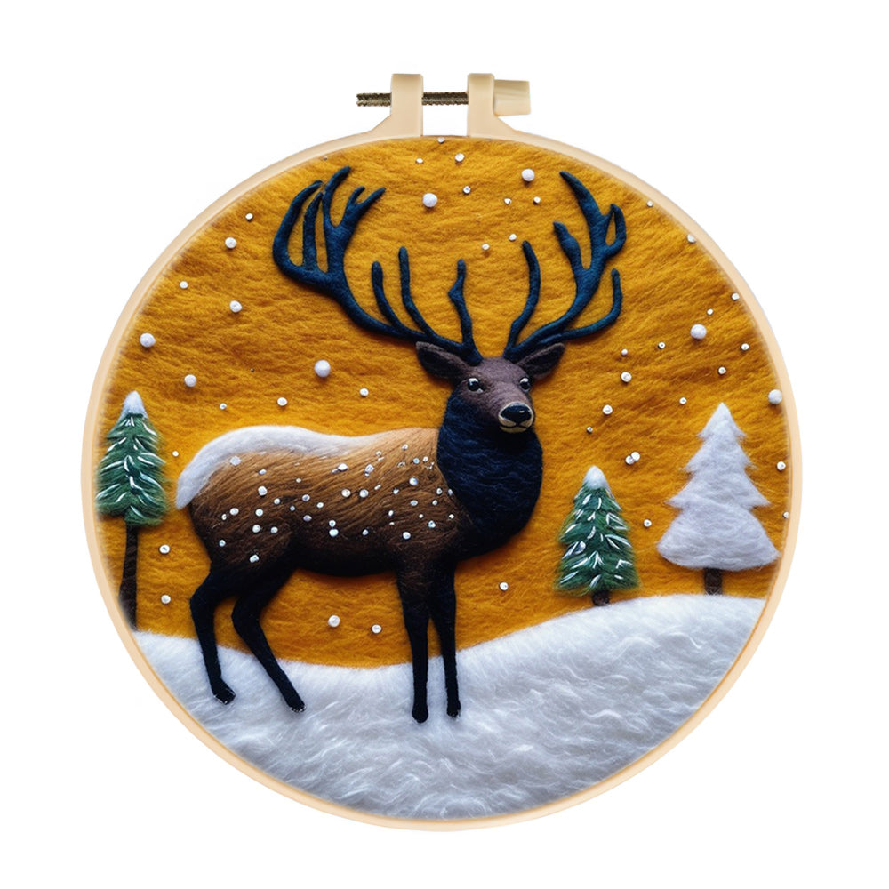 Elk in Orange Night Wool Needle Felting Painting Kit