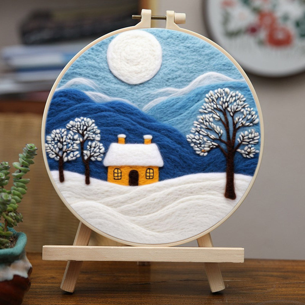 House and Trees in the Snow Wool Needle Felting Painting Kit