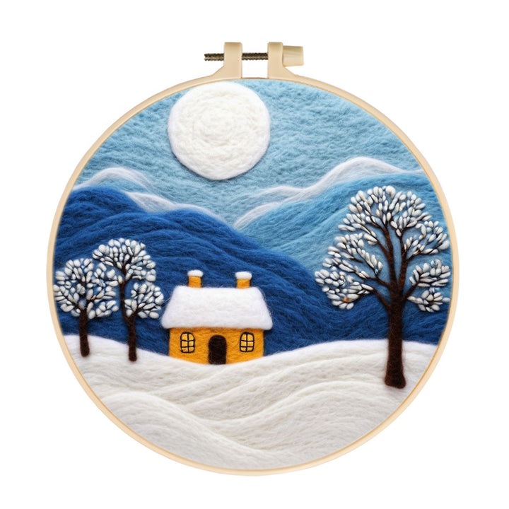 House and Trees in the Snow Wool Needle Felting Painting Kit
