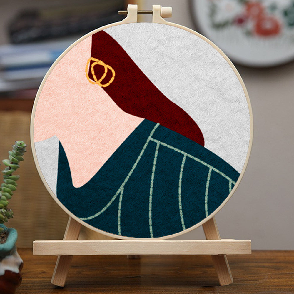 Elegant Female Showing Earring Wool Needle Felting Painting Kit