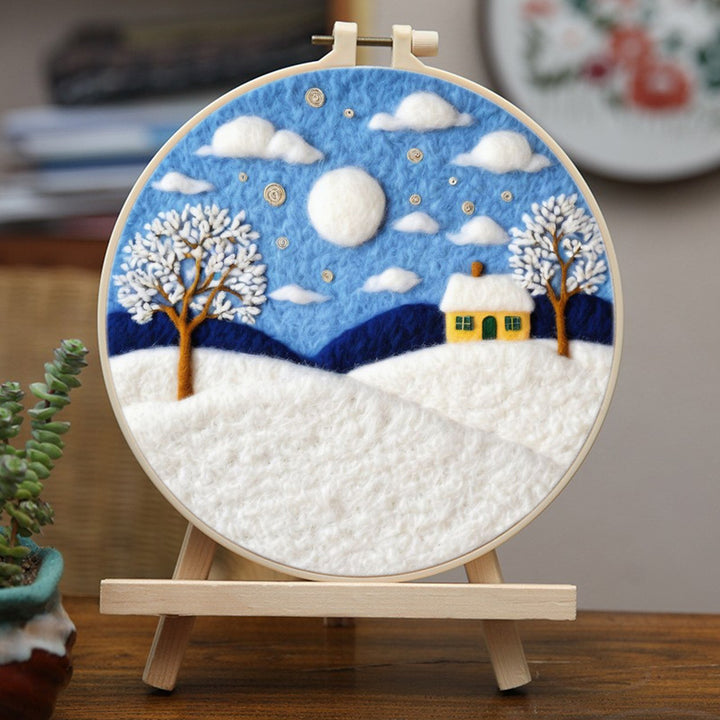 House and Trees Covered in Snow Wool Needle Felting Painting Kit