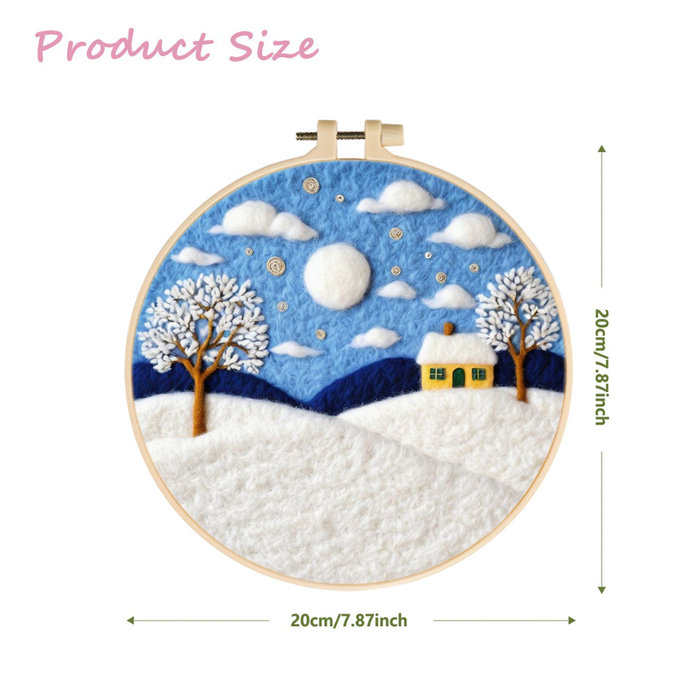House and Trees Covered in Snow Wool Needle Felting Painting Kit