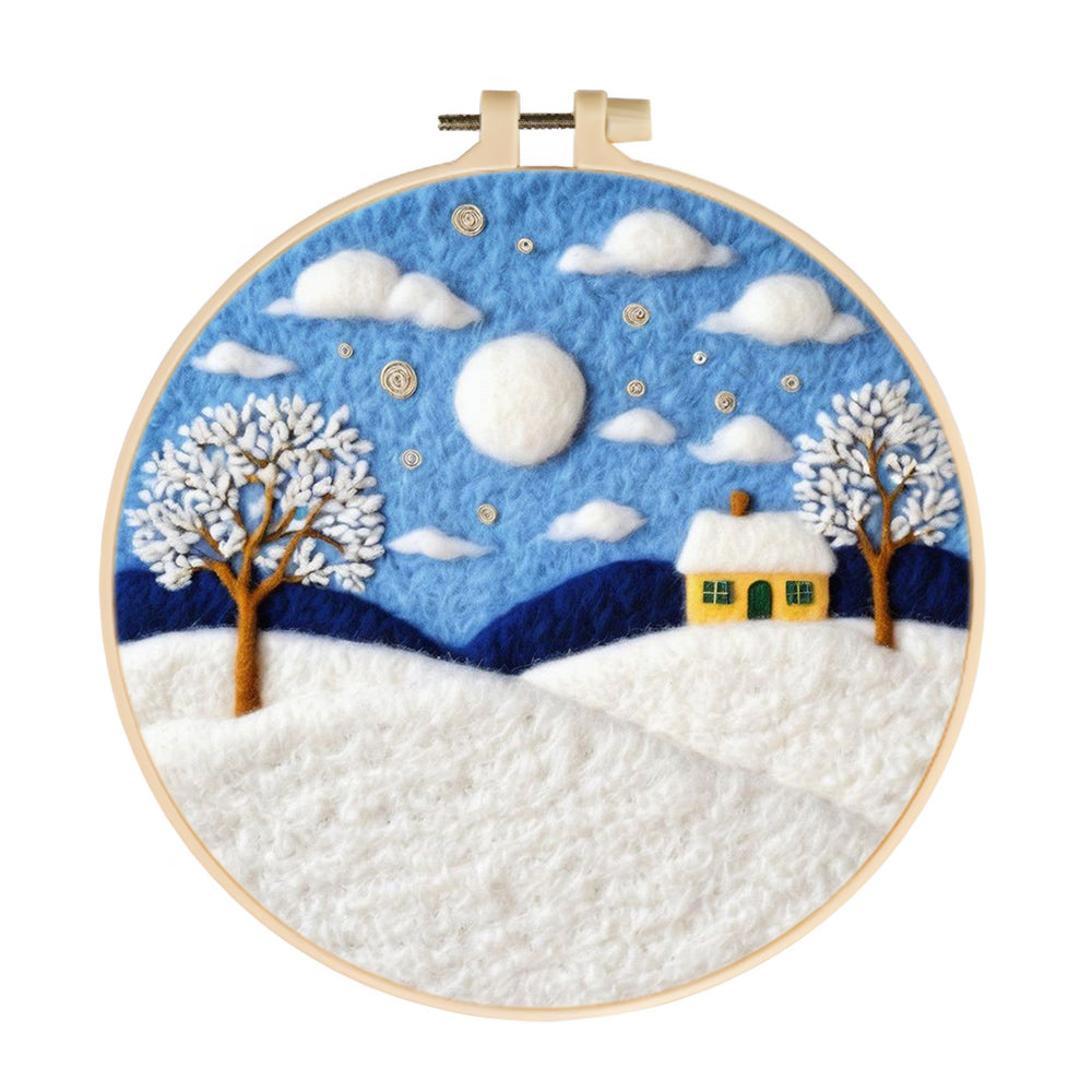 House and Trees Covered in Snow Wool Needle Felting Painting Kit