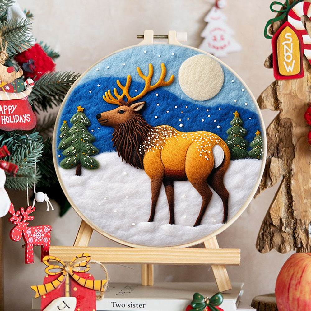 Moonlit Elk Wool Needle Felting Painting Kit