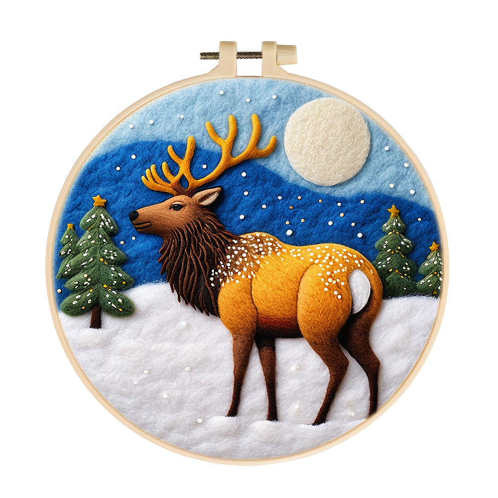 Moonlit Elk Wool Needle Felting Painting Kit