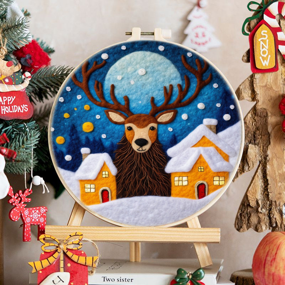 Elk by Houses Wool Needle Felting Painting Kit