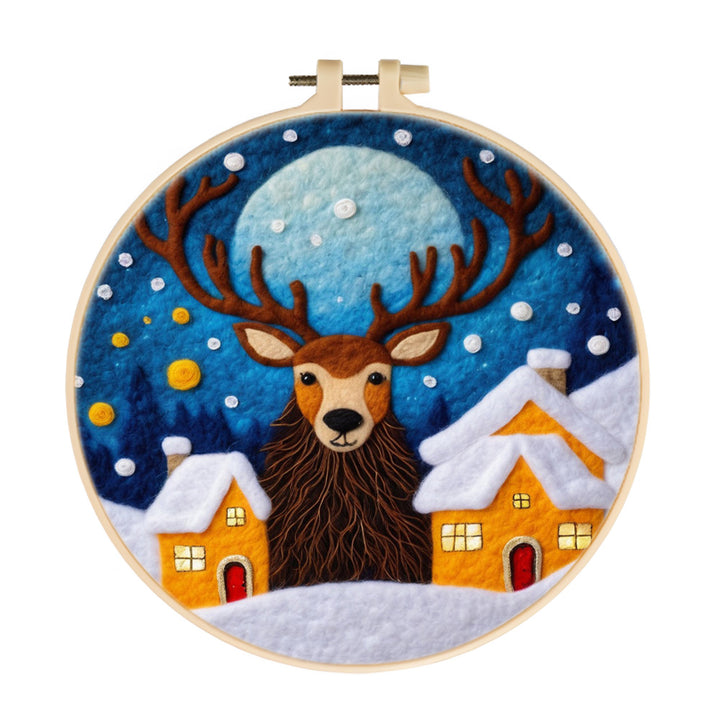 Elk by Houses Wool Needle Felting Painting Kit