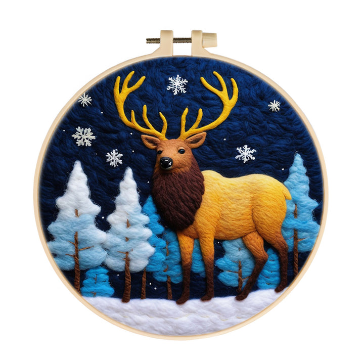 Elk in Blue Woods Wool Needle Felting Painting Kit