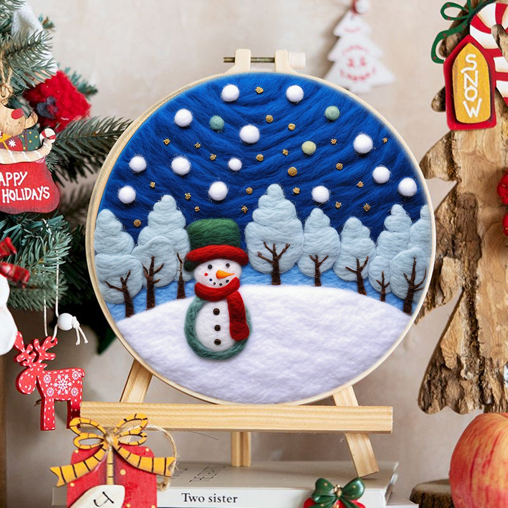 Snowman with Stars Wool Needle Felting Painting Kit