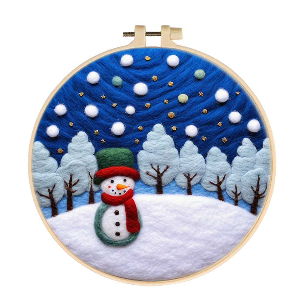 Snowman with Stars Wool Needle Felting Painting Kit