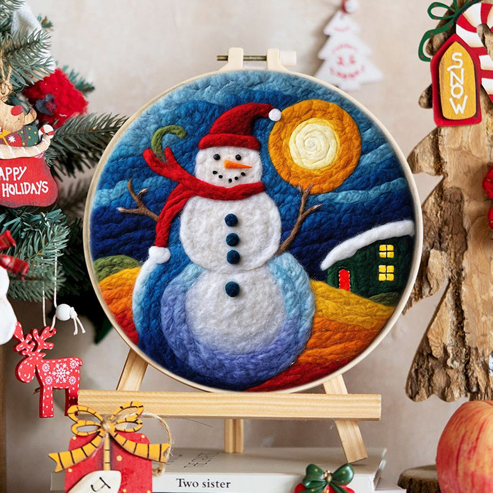 Snowman in Colorful Night Wool Needle Felting Painting Kit