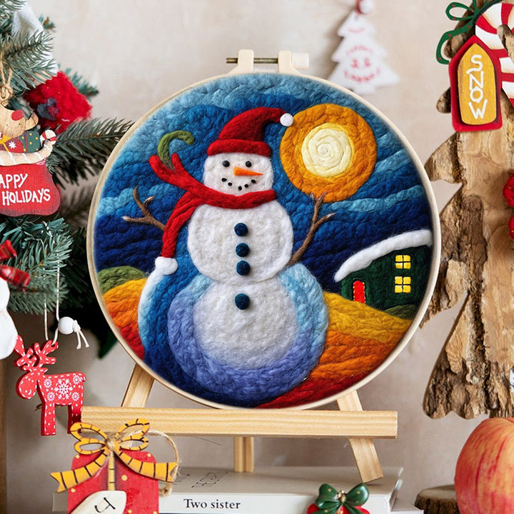 Snowman in Colorful Night Wool Needle Felting Painting Kit