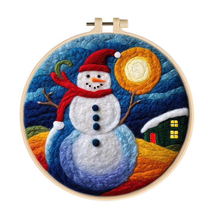 Snowman in Colorful Night Wool Needle Felting Painting Kit