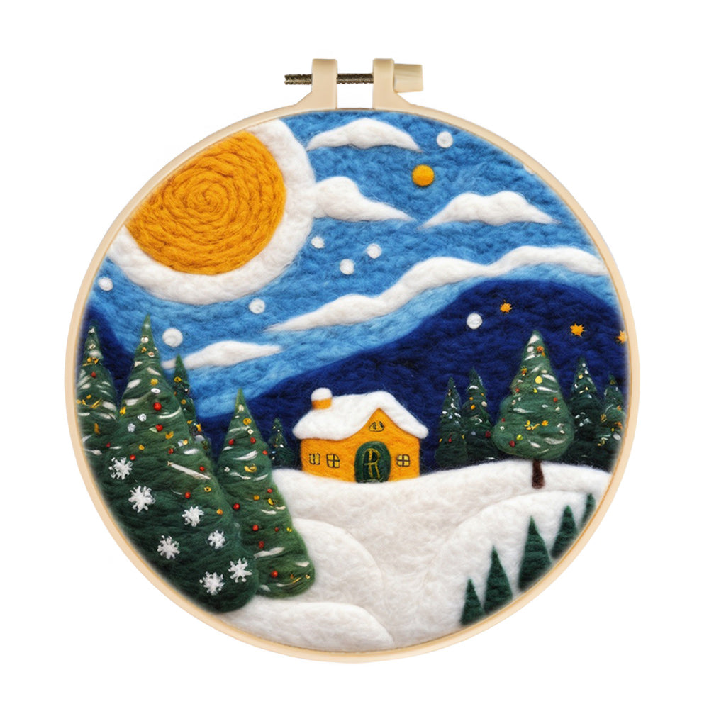 Mountain House in Snow Wool Needle Felting Painting Kit