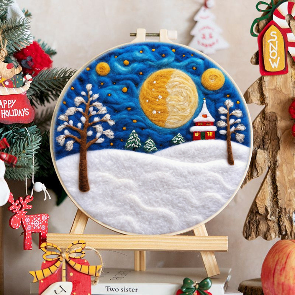 Snow House & Two Moons Wool Needle Felting Painting Kit