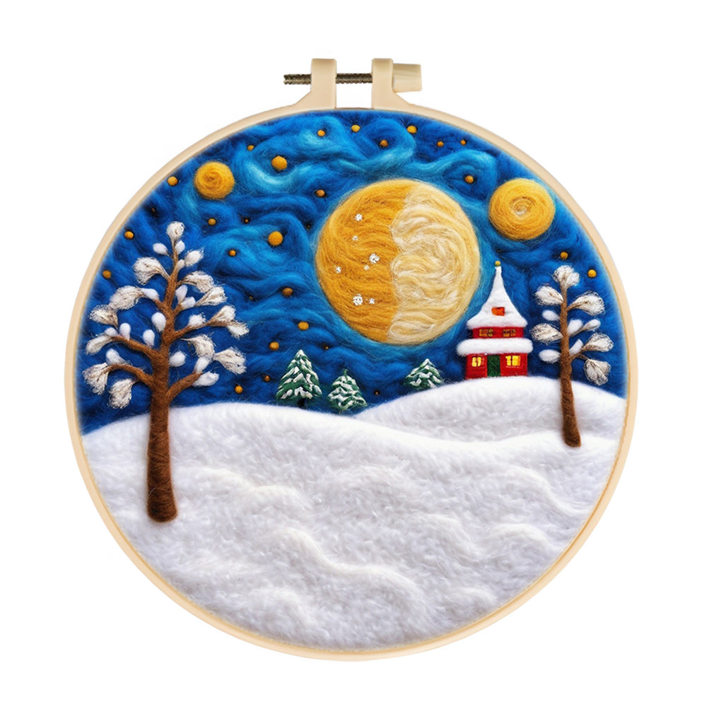 Snow House & Two Moons Wool Needle Felting Painting Kit