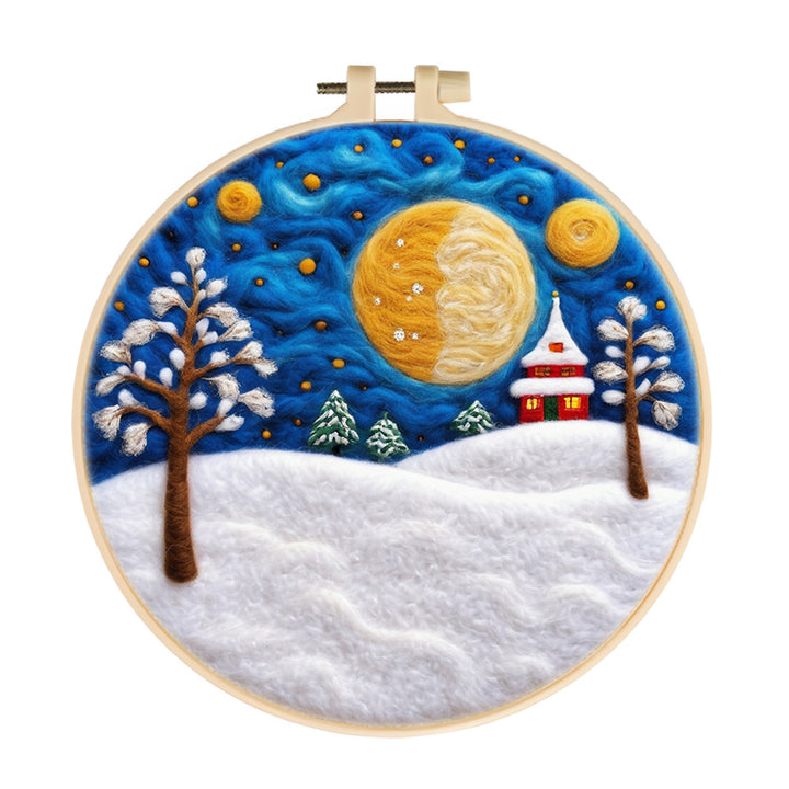 Snow House & Two Moons Wool Needle Felting Painting Kit