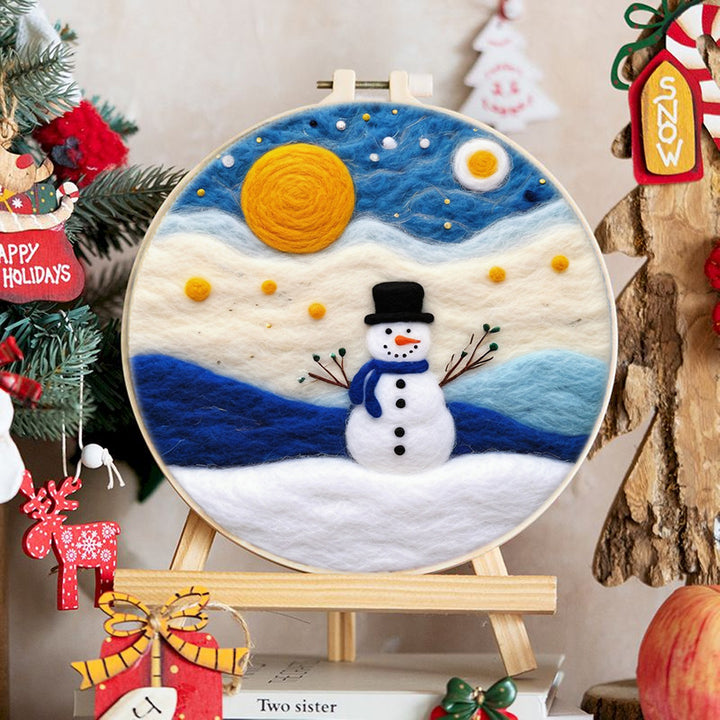 Snowman with Top Hat Wool Needle Felting Painting Kit