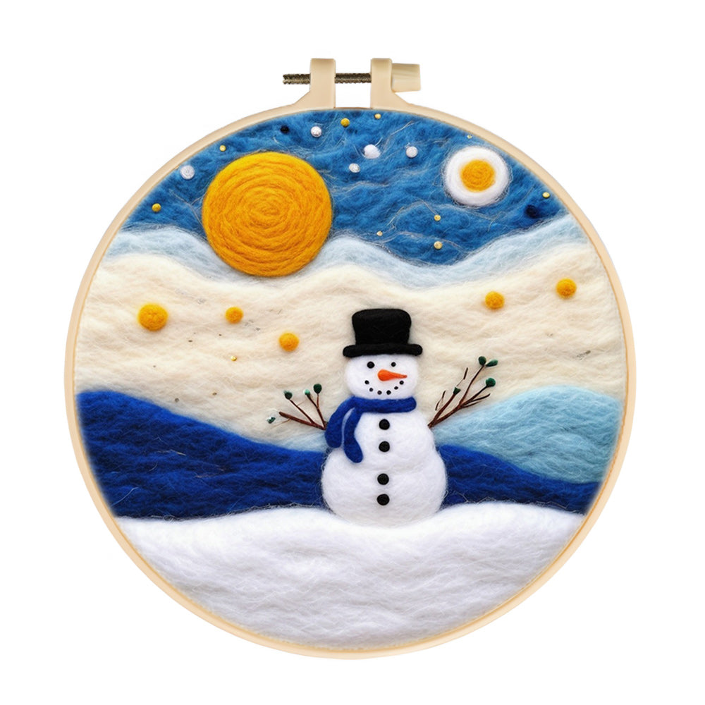 Snowman with Top Hat Wool Needle Felting Painting Kit