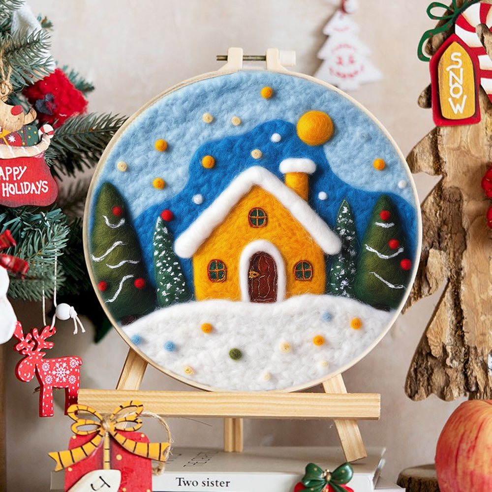 Warm Yellow Snow House Wool Needle Felting Painting Kit