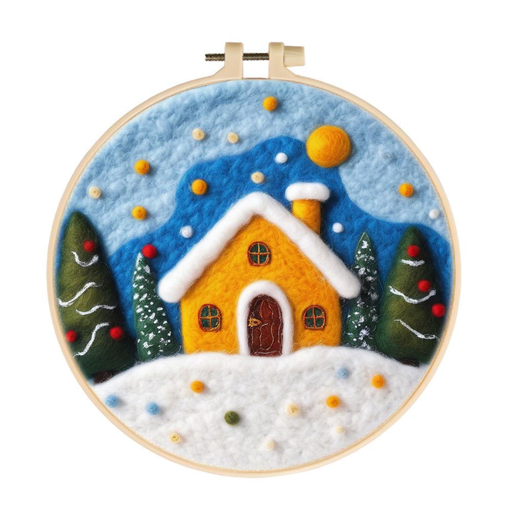 Warm Yellow Snow House Wool Needle Felting Painting Kit
