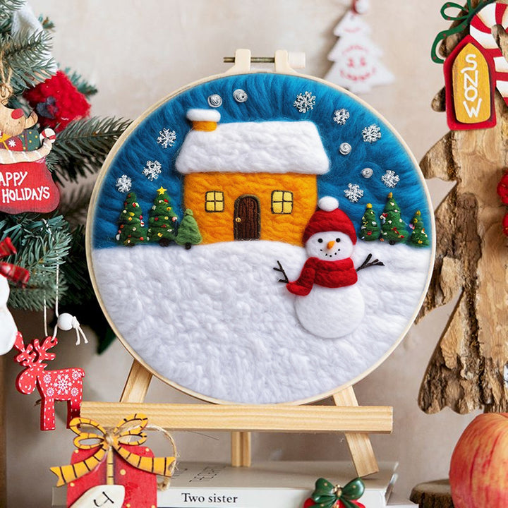 Snow House & Snowman Wool Needle Felting Painting Kit