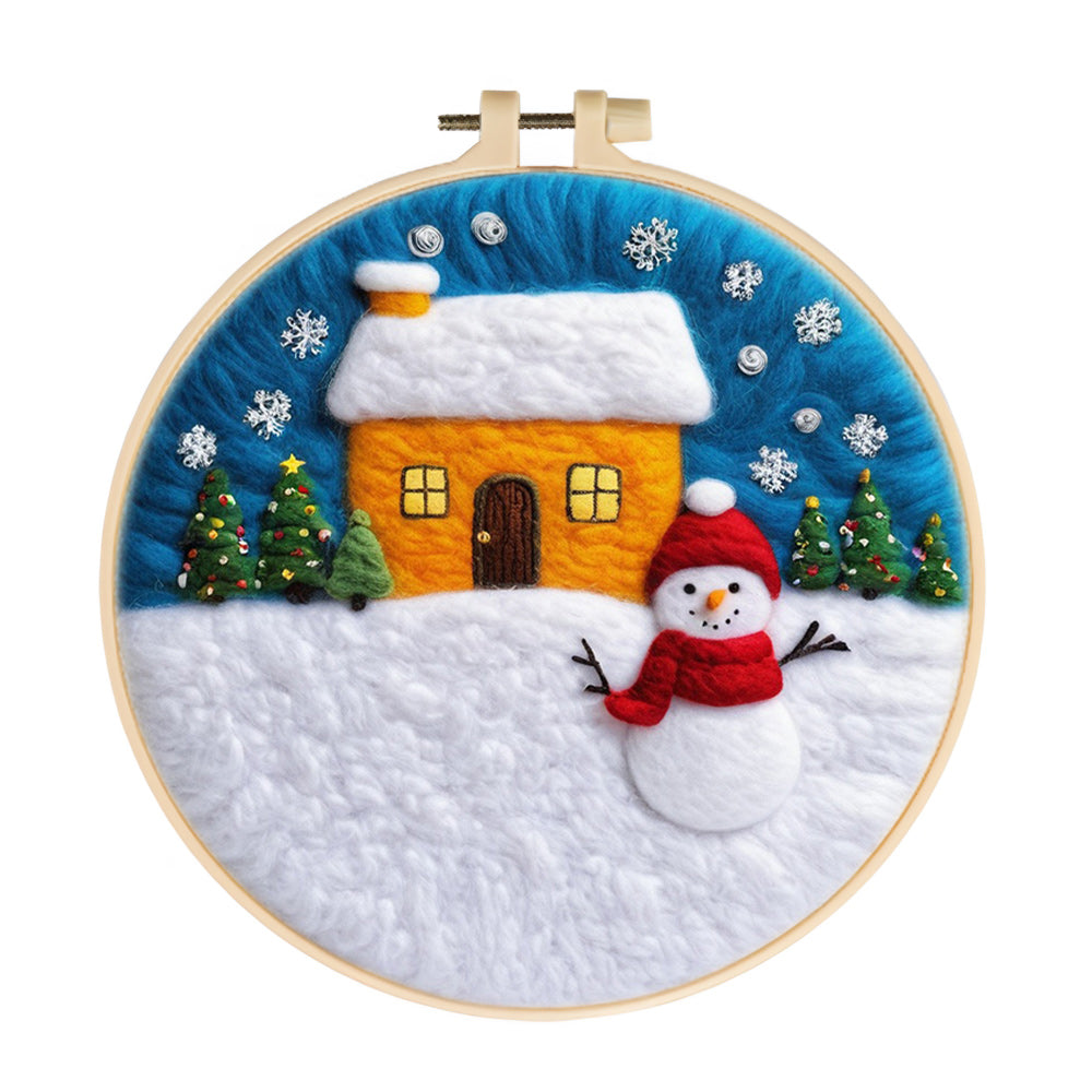 Snow House & Snowman Wool Needle Felting Painting Kit