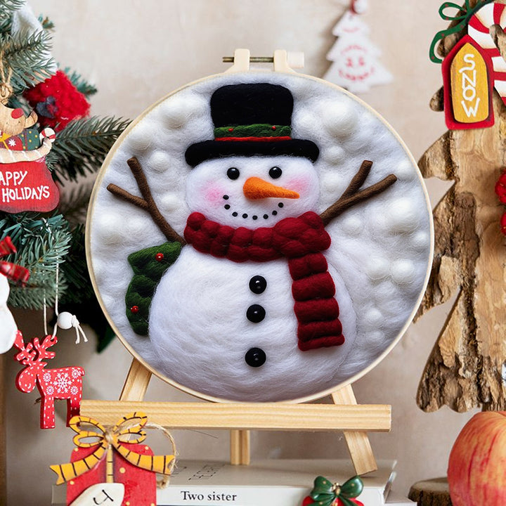 Snowman with Red Scarf Wool Needle Felting Painting Kit
