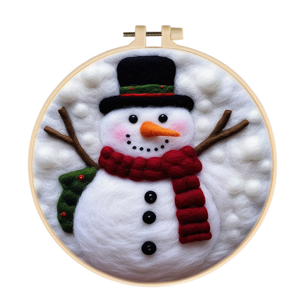 Snowman with Red Scarf Wool Needle Felting Painting Kit