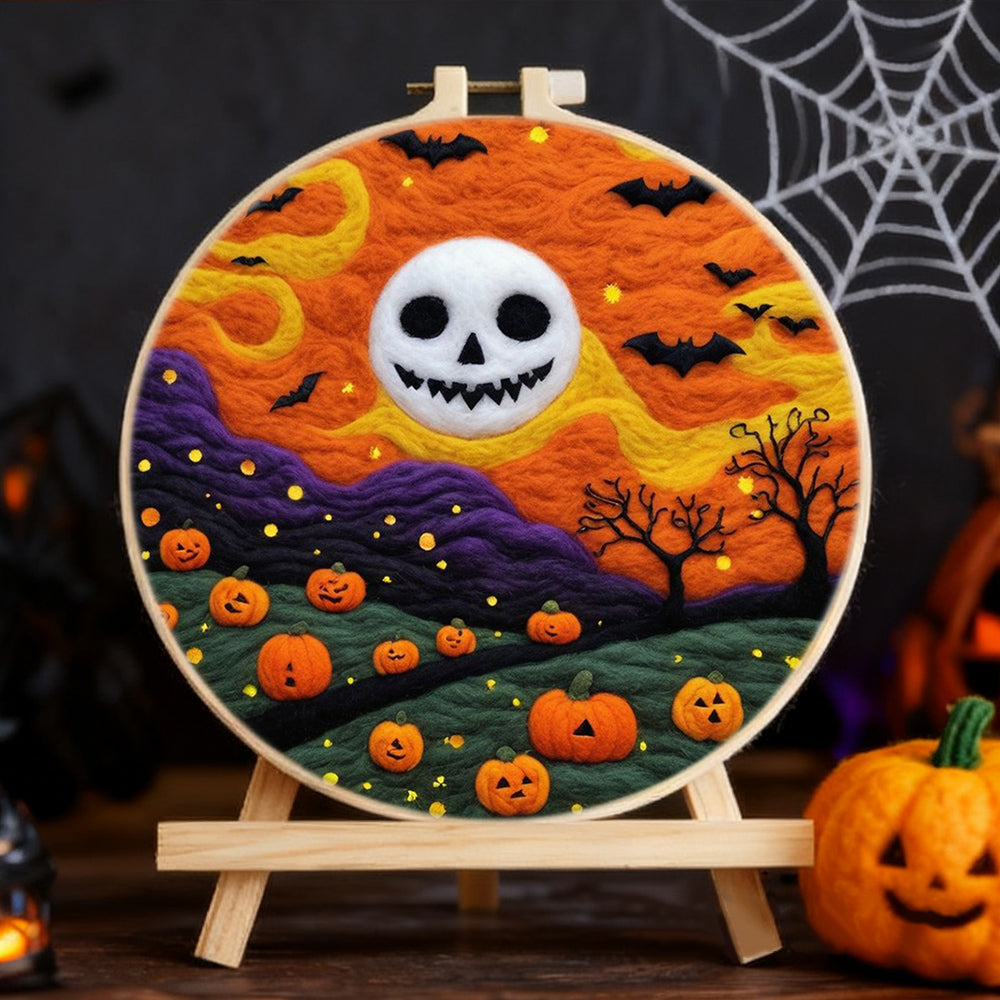 Halloween Skull Moon with Bats Wool Needle Felting Painting Kit