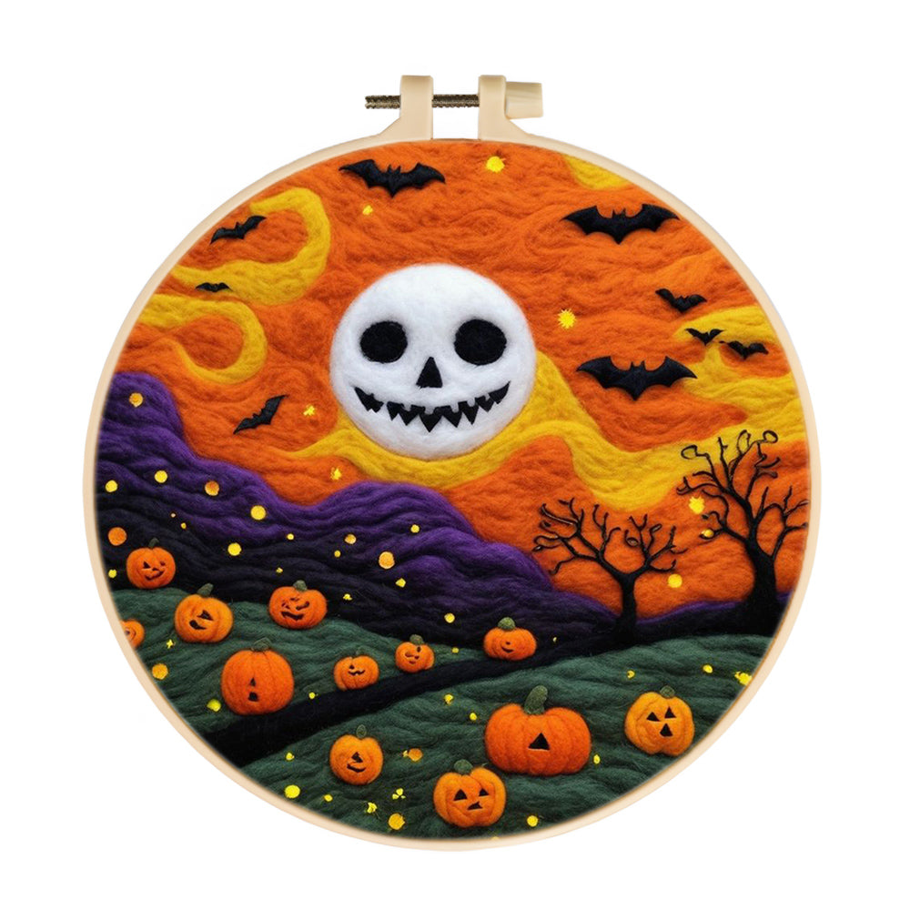 Halloween Skull Moon with Bats Wool Needle Felting Painting Kit