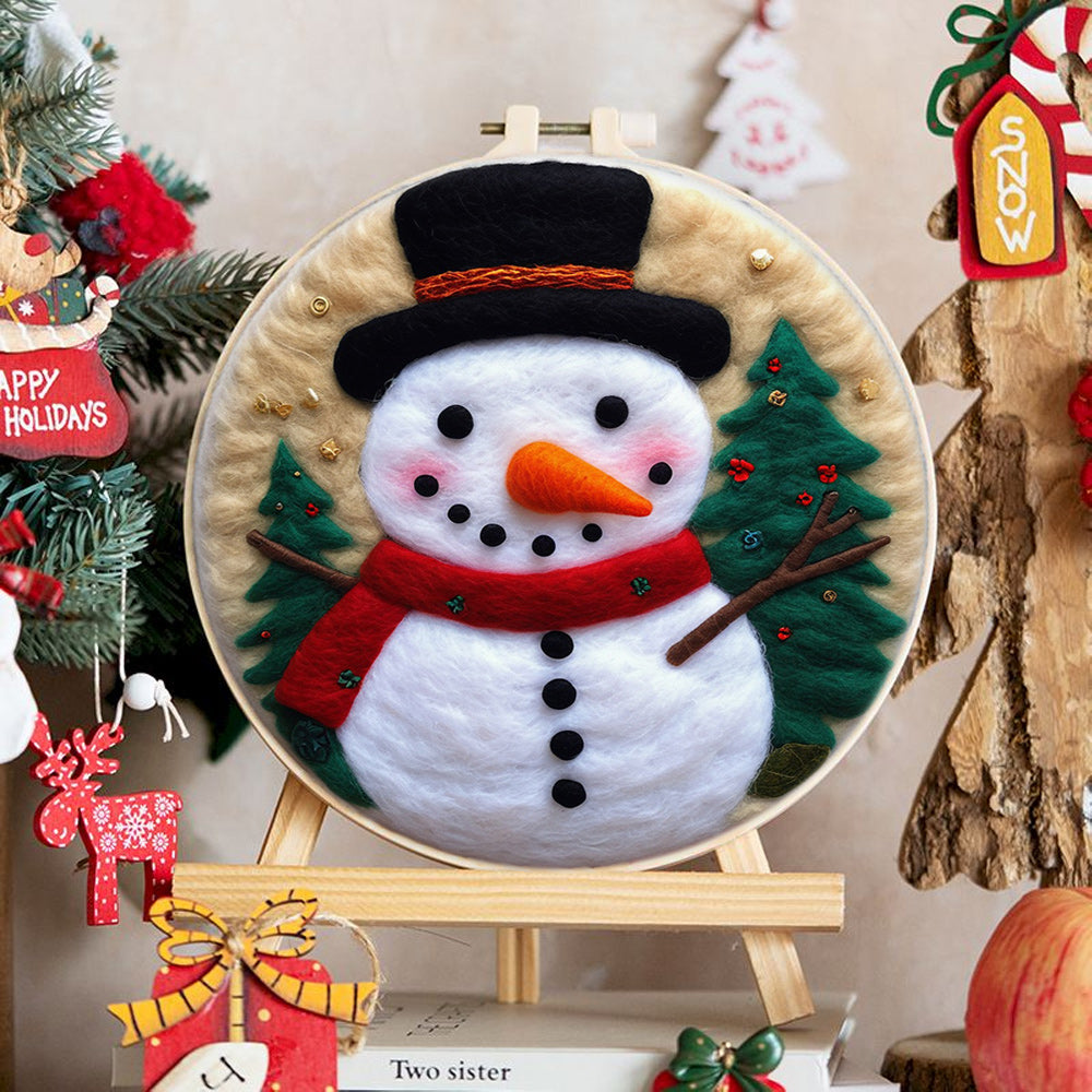 Warm-Tone Snowman Wool Needle Felting Painting Kit